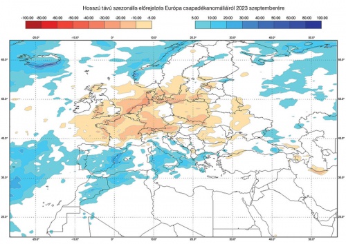 Egy modell alapján nem lehet százszázalékos előrejelzést készíteni a képen hosszú távú szezonális előrejelzés Európa csapadékanomáliáiról szeptemberre.