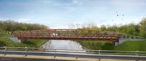 A 45. számú főút mellett tervezett kerékpárút Veker-ér hídja oldalnézetből.
