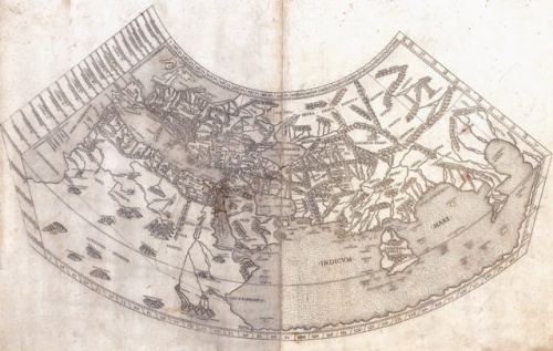 Az ókori Ptolemaiosz térképészeti útmutatójának nyomtatott kiadása, 1478, Róma.